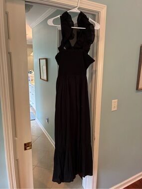 Black Ruffle-Strap Maxi Dress
